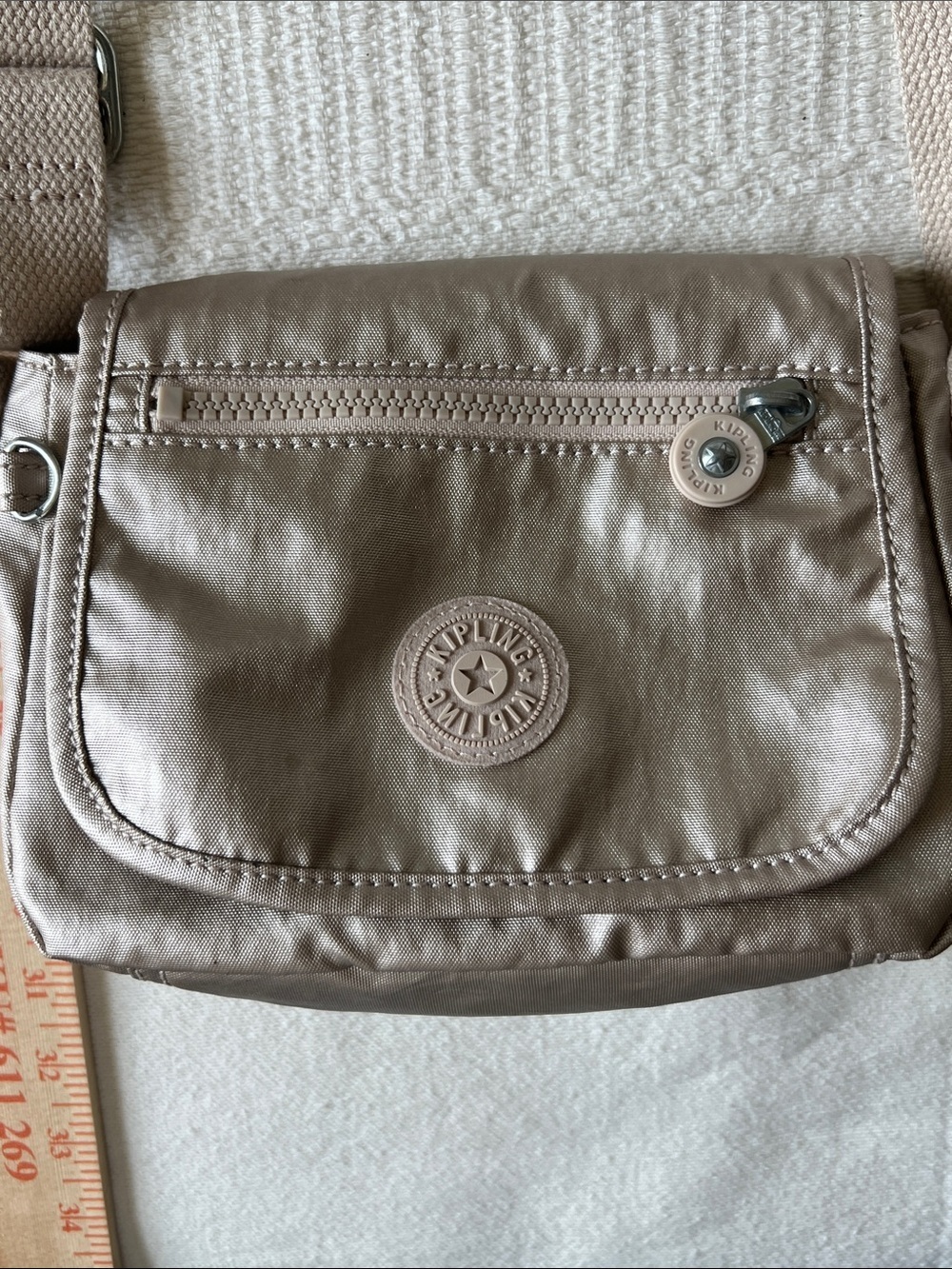 Kipling Metallic Taupe Crossbody Bag with Front Zip Pocket - Picture 12 of 13